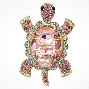 Elegant Pink & Gold Turtle Brooch: Nautical Coastal Sea Tortoise Jewelry NWT